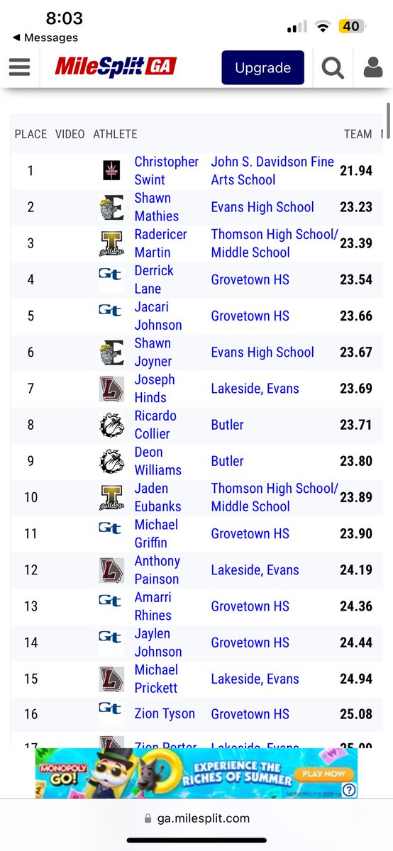 cswint2015's tweet image. Ran 2 new PRs this past week at the Lakeside last chance meet. 100 (10.81) and 200 (21.94) Ready for regionals next! @GaTechTrack @milesplit @MilesplitGA @ojikemaat @TimHallstarr