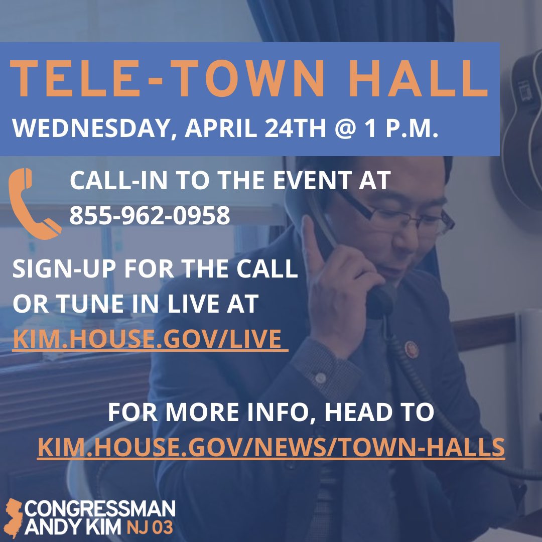 Don’t forget this Wednesday at 1 PM, Congressman Kim is hosting a telephone town hall to share updates from Congress and hear directly from neighbors. Register or tune-in live at kim.house.gov/live