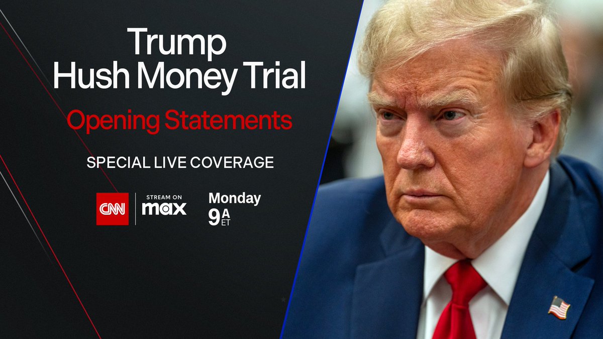 Join @andersoncooper @kaitlancollins @PaulaReidCNN @jaketapper @DanaBashCNN @thelauracoates for special @CNN coverage of opening statements in former Pres. Trump's historic NYC hush money trial starting Monday at 9a ET on CNN & @StreamOnMax