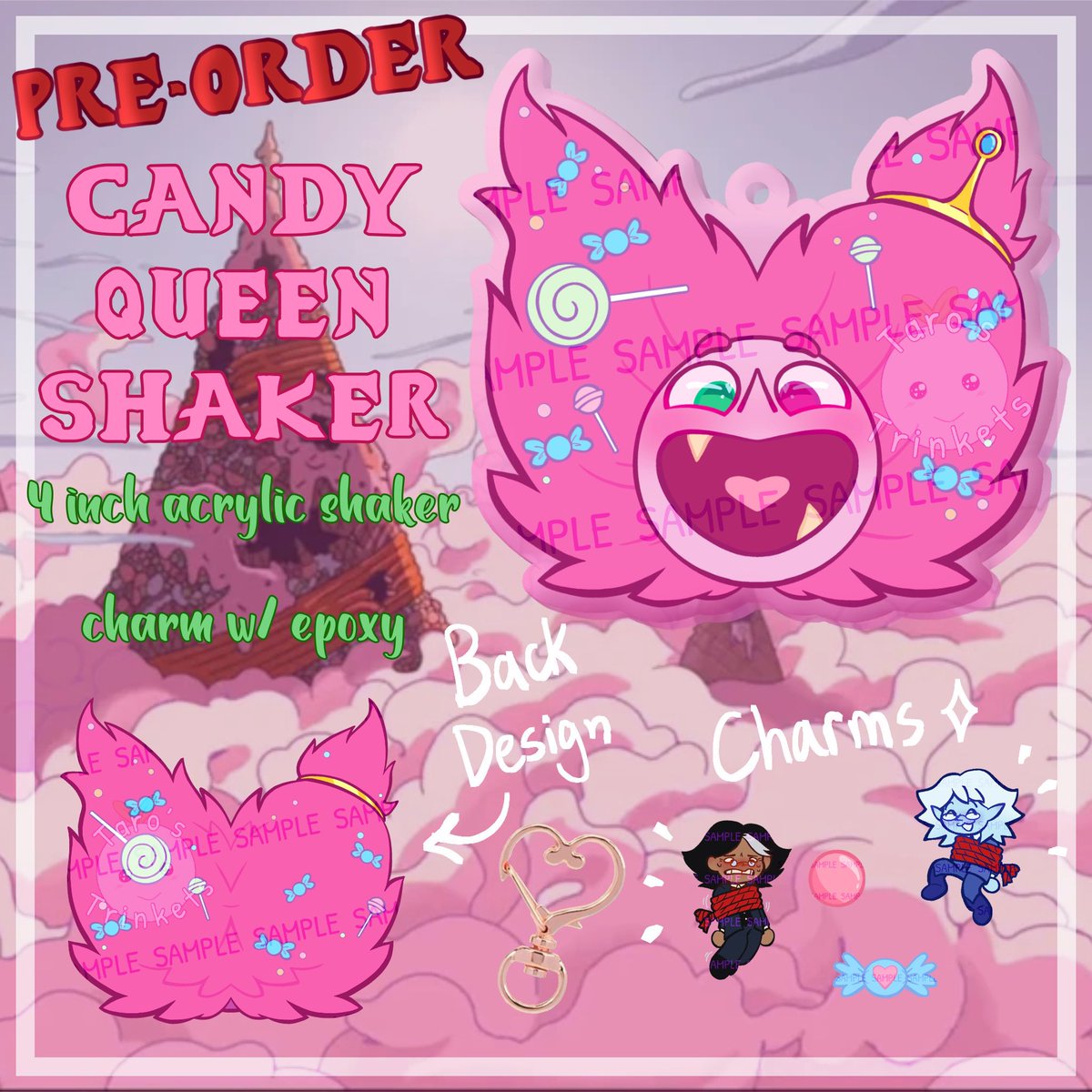 tarostrinkets's tweet photo. 🌱 Pre-orders for this Candy Queen Shaker keychain is now open! Shake around this silly gal as she gnaws on Simon Petrikov and the Winter King! These are also included in the sale, so get one now before it ends! USE CODE: SASALELE !! Sale ends May 10th, pre-orders end May 22nd! https://t.co/5GhjlphMUO