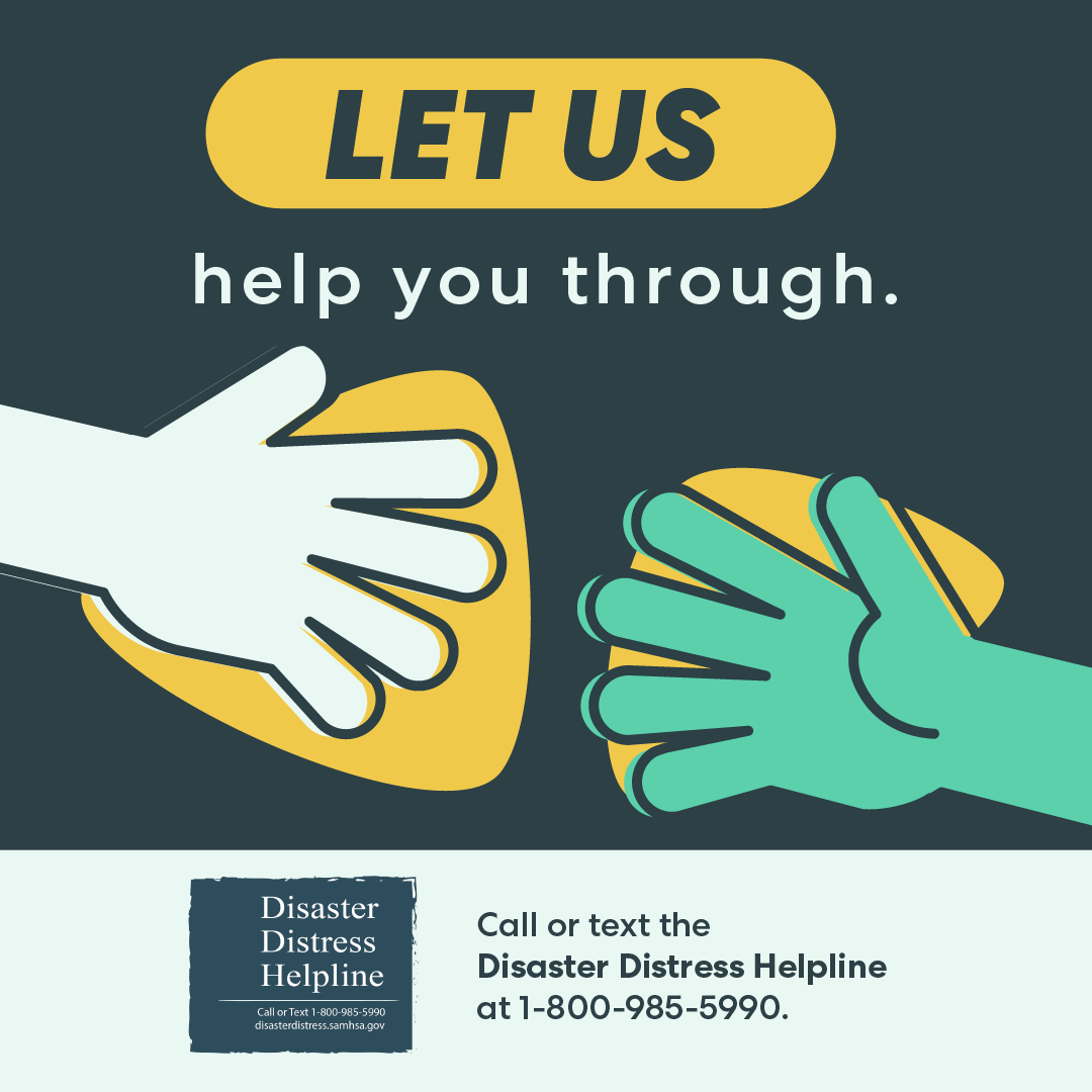 If you've been impacted by a disaster and are struggling to cope emotionally, you're not alone. The national @Distressline offers 24/7 emotional support. 🤝 Text 1-800-985-5990 to be connected with a trained, caring crisis counselor. 💚