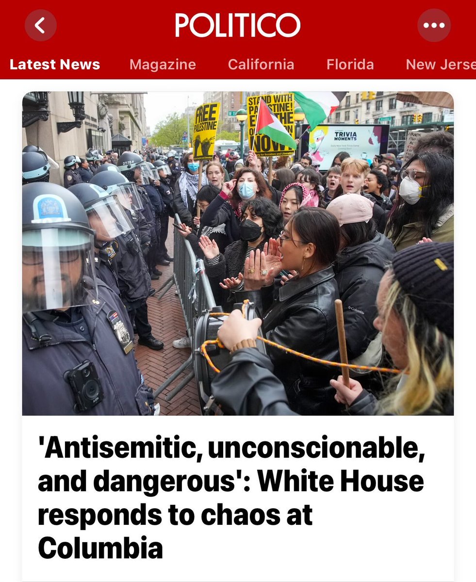 I fully agree with the White House—these “protests” are antisemitic, unconscionable, and dangerous. Add some tiki torches and it’s Charlottesville for these Jewish students. To @Columbia President Minouche Shafik: do your job or resign so Columbia can find someone who will.