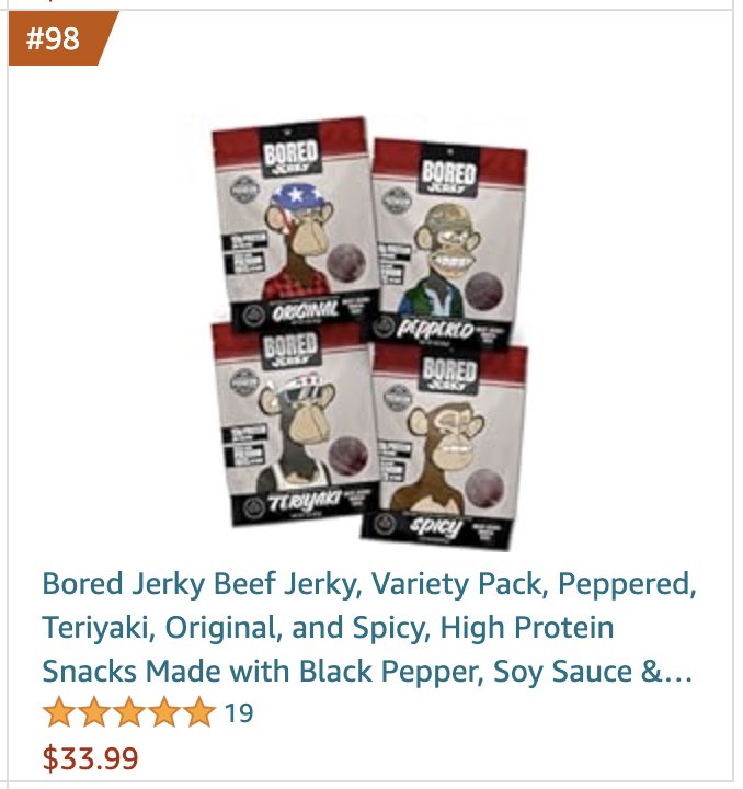 cracked the top 100 beef jerky skus on Amazon on day 1 🌋 amazon.com/Bored-Jerky-Ja… 🐄