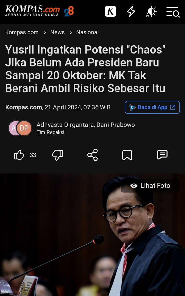Pak yusril.. menakut nakuti  MK.. 
Klu memang negeri ini negeri hukum. Apapun resikonya hukum 
Tetaplah berdiri tegak.. 

Tetapi saya yakin hukum tetap
Di tangan penguasa..