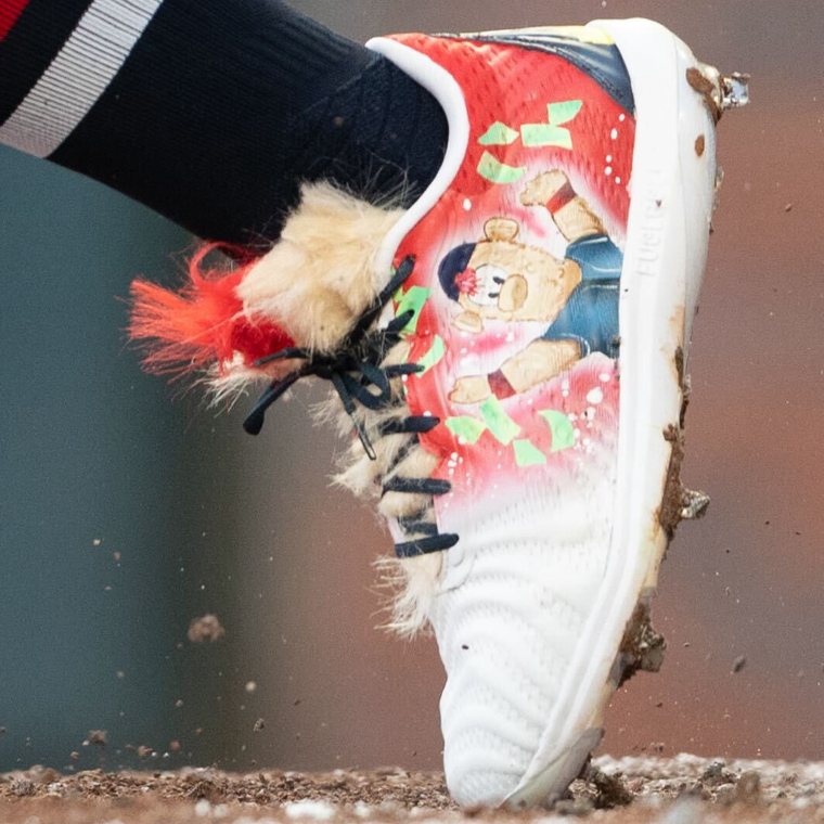 Michael Harris II has fuzzy Blooper cleats for the Braves' game tonight 🔥