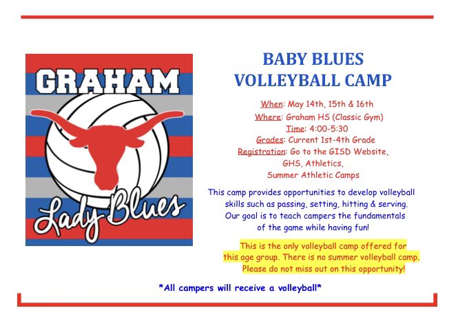 Sign up for Baby Blues Volleyball Camp! This camp is for current 1st-4th graders!