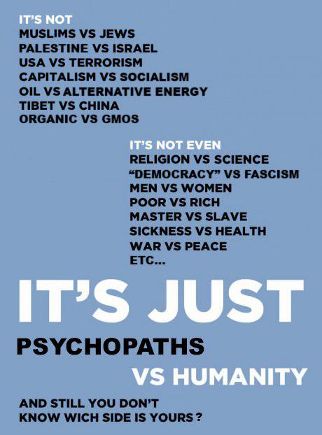 @CareManagement_ FEAR of gods/devils/terrorists, germs, governments, climate, aliens... on & on was created by psychopaths to keep you from that SEEING THEY ARE THE ENEMY.
There's no other enemy.
It's psychopaths vs humanity.
Guess who wins?