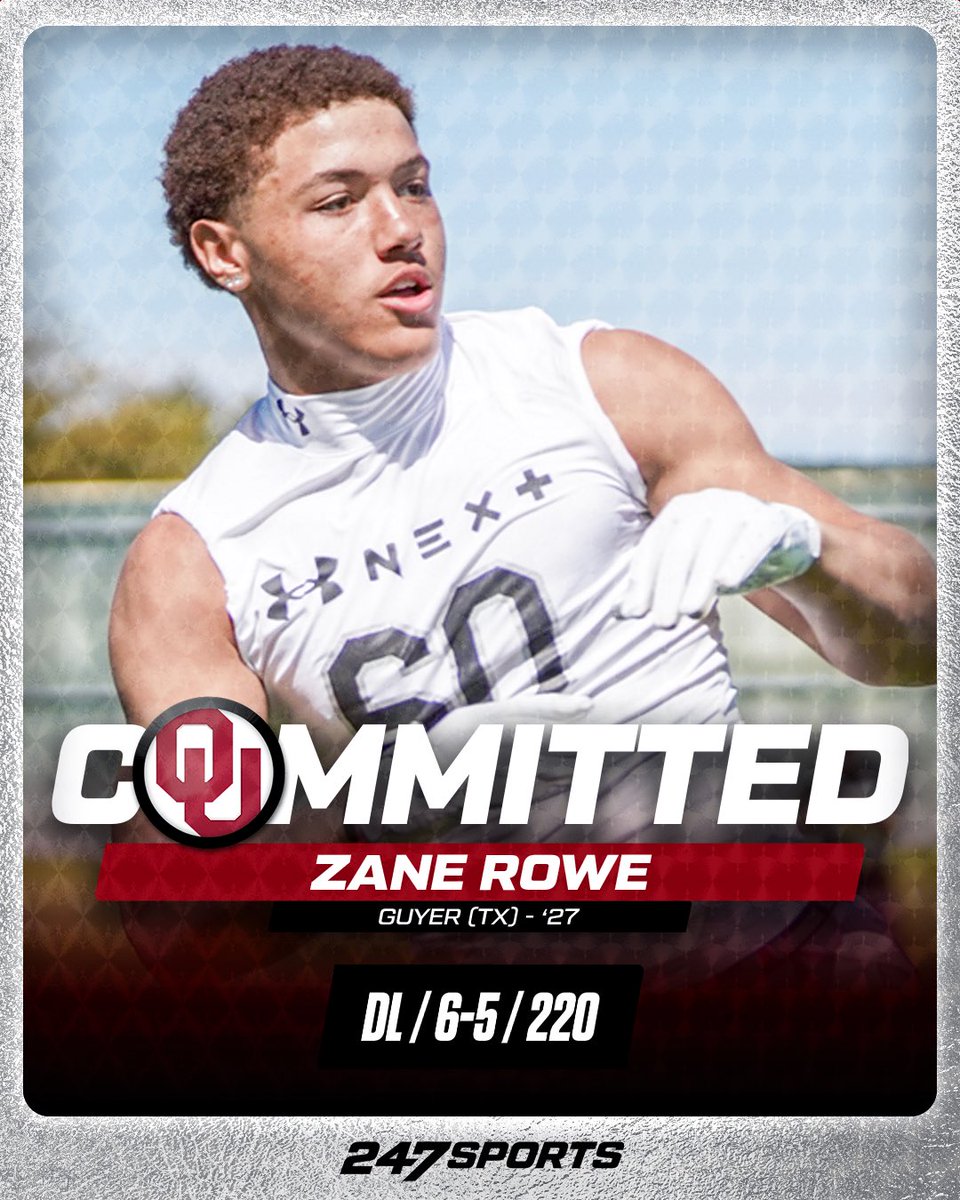🚨COMMIT ALERT🚨 The #Sooners land a commitment from one of the top 2027 prospects nationally, Zane Rowe‼️ “I chose Oklahoma because it’s more than a program, it’s a family… They really develop their players from boys to men” 📝🔗: 247sports.com/college/oklaho…