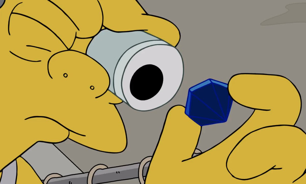 Moe using a hotel glass as a jeweler's loupe will never not make me laugh. @TheSimpsons