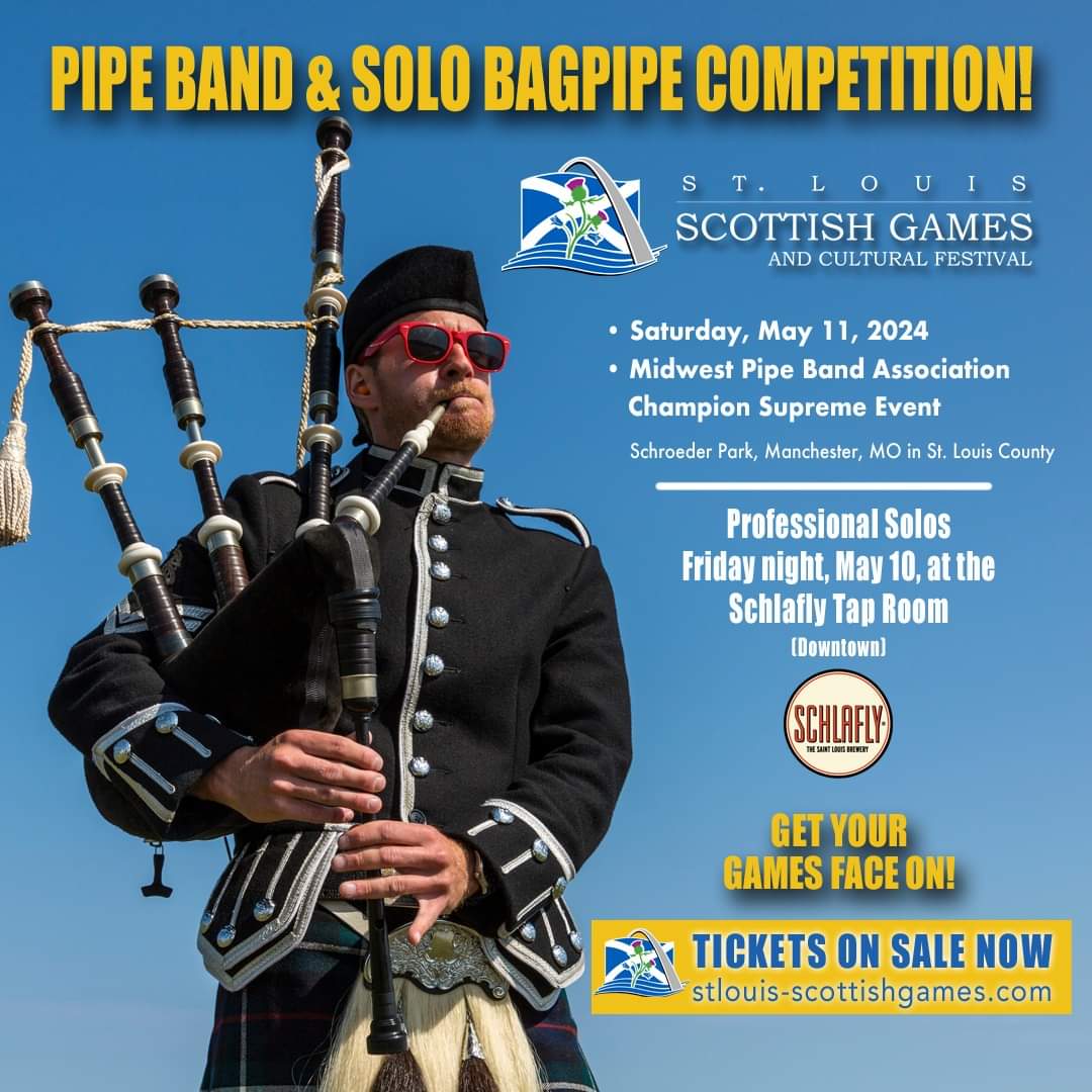 MARK YOUR CALENDAR! The bagpipes will be at #SchlaflyTapRoom on May 10th. Then, we will be serving @Schlafly all day long on May 11th at the St. Louis Scottish Games!