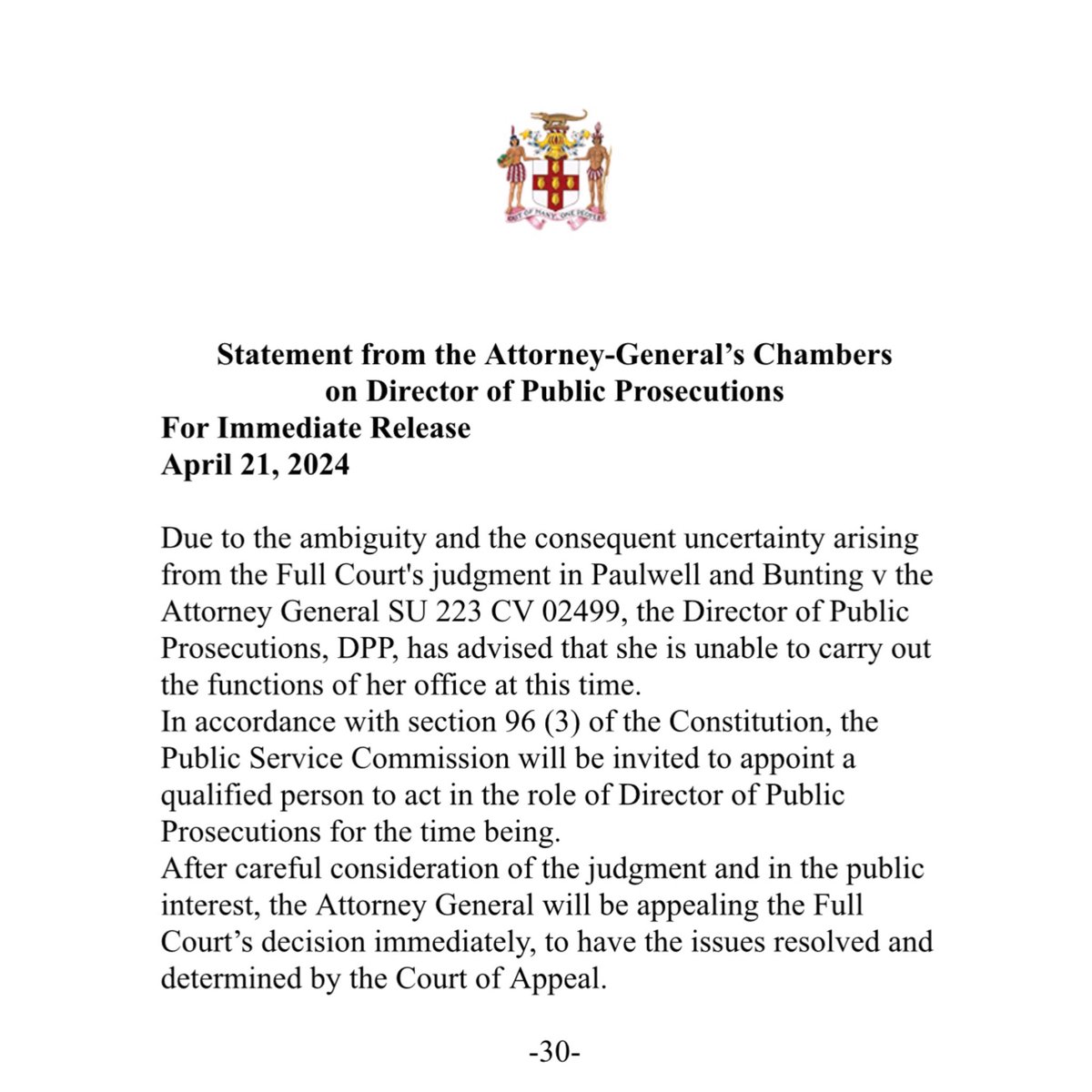 Paula Llewellyn Steps Aside, Services Commission to Appoint Acting DPP. Attorney General, AG, to immediately appeal Full Court’s decision amid uncertainties regarding Director of Public Prosecutions, DPP. More here: cvmtv.com/news/major-sto… #CVMNews