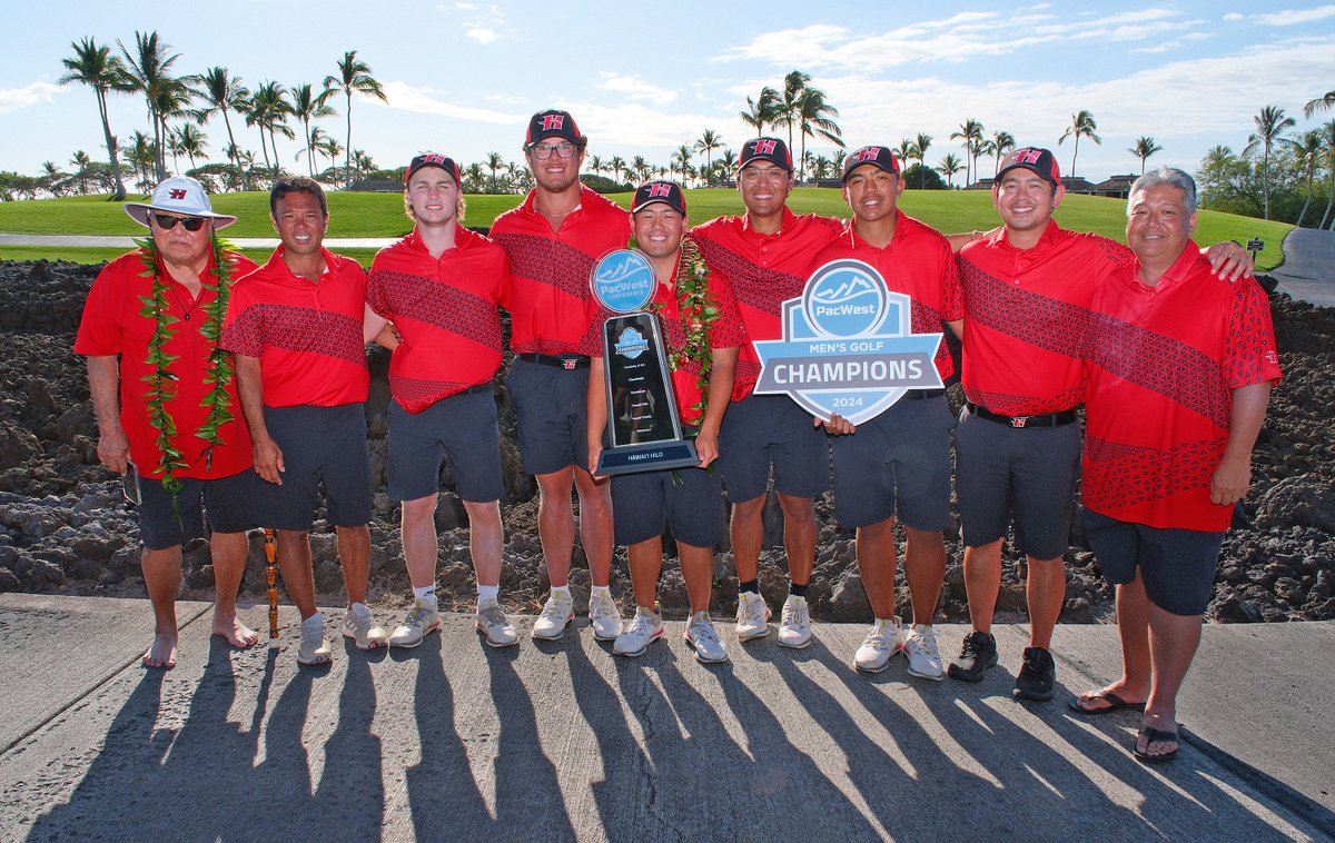 Congrats once again to our 2024 PacWest golf champions, @HiloVulcans men! On to the NCAA West-South Central Regional Championships for the Vulcans, May 9-11 in Las Crucas.