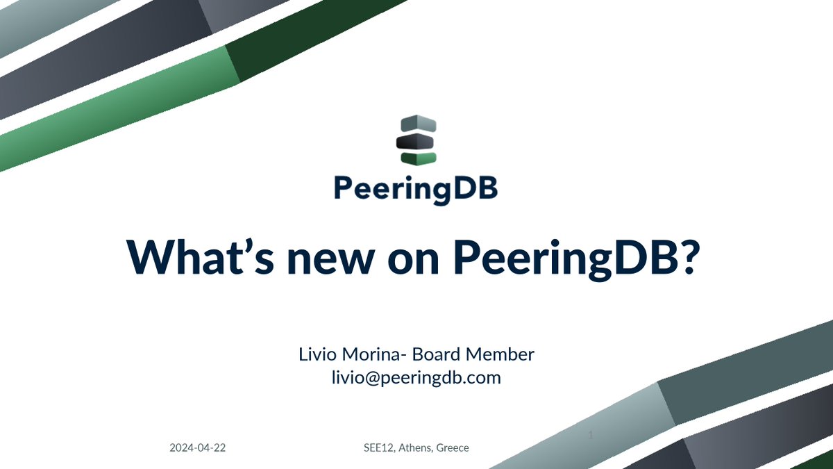 We're at @ripencc #see12 this week! @livio will present about what's new on PeeringDB this afternoon. Come talk to us! ripe.net/membership/mee… #peering #interconnection