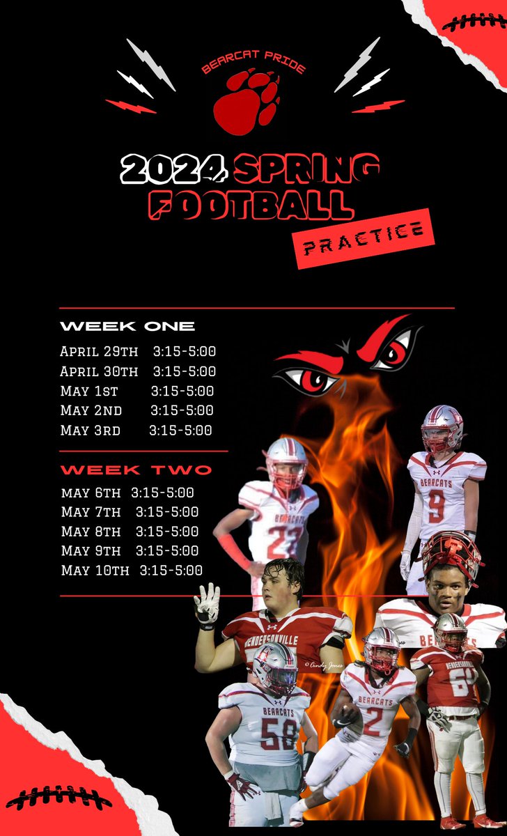 Spring Ball dates! Come out and see our kids! #FinishTheDrill #Bearcats 🐾 🏈