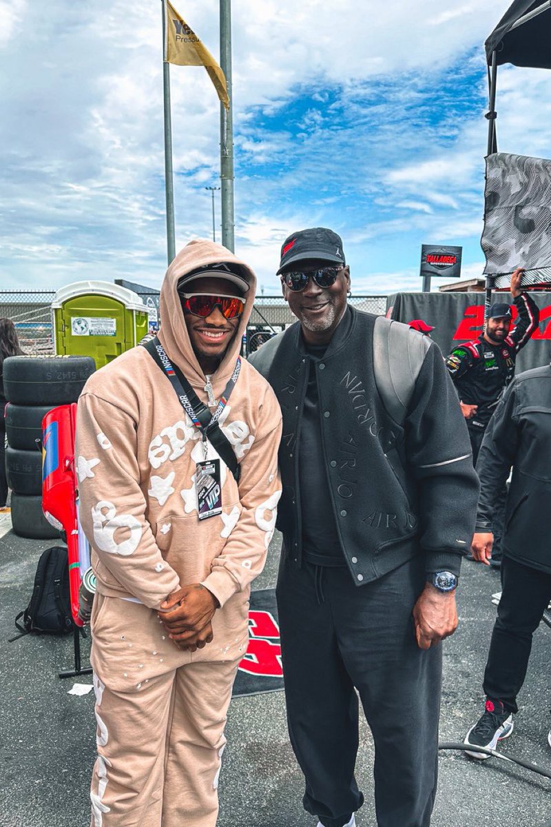 SSN_Alabama's tweet photo. Jalen Milroe and Michael Jordan at Talladega might be might favorite sports crossover ever https://t.co/GeQg7YHGQ1