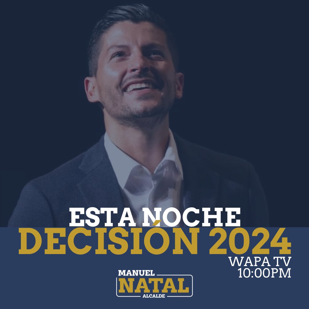 ¡Buenas noches! Hoy a las 10pm estaré participando del programa #Decisión2024 por @WapaTV. Les invito a sintonizar y a hacer llegar sus comentarios. #ElMomentoEsAhora