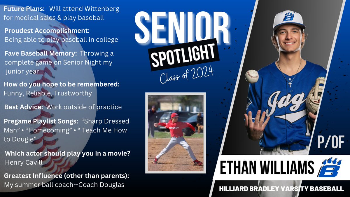 Senior Shout-Out 2024. This week, we recognize Ethan Williams. We wish you the best of luck in your senior year and for all that awaits you. #Seniors2024 @HBHSathletics @HBJagsBaseball