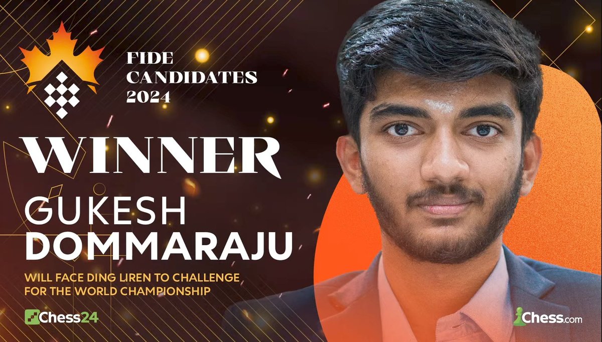 imSKumarJ's tweet photo. HE HAS DONE IT 🎉🥇
The youngest player ever to win the #fidecandidates

@DGukesh has been phenomenal throughout the #fidecandidates2024 and on the night of the final, he has clutched it for INDIA 🇮🇳

The moment of pride, passion and skill. The battle for years is over 🔥 https://t.co/dy18Aq6mgK