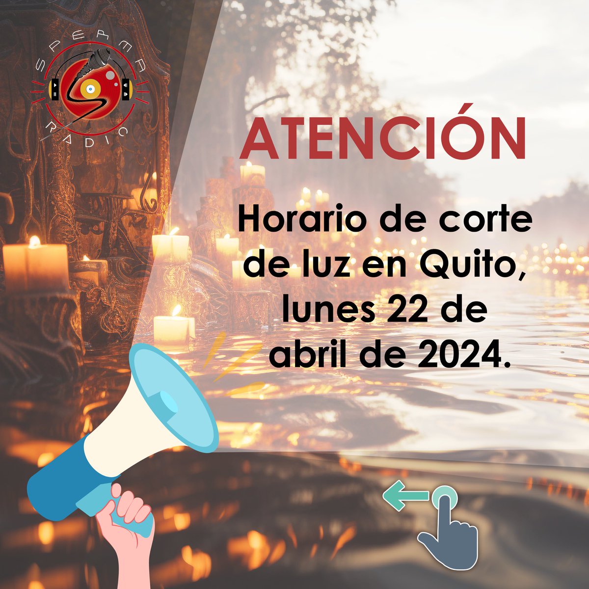 spermaradio_com's tweet photo. 🚨Atención estos son los #horarios de #cortedeluz en #Quito para este lunes 22 de abril de 2024.
Visiten la página de la @ElectricaQuito
#cortedeluzecuador #sinluz #spermaradio #Ecuador #fyp #viral #parati #luz #postviral #Descontrolec #atención #alerta https://t.co/Z2GDddY1VE