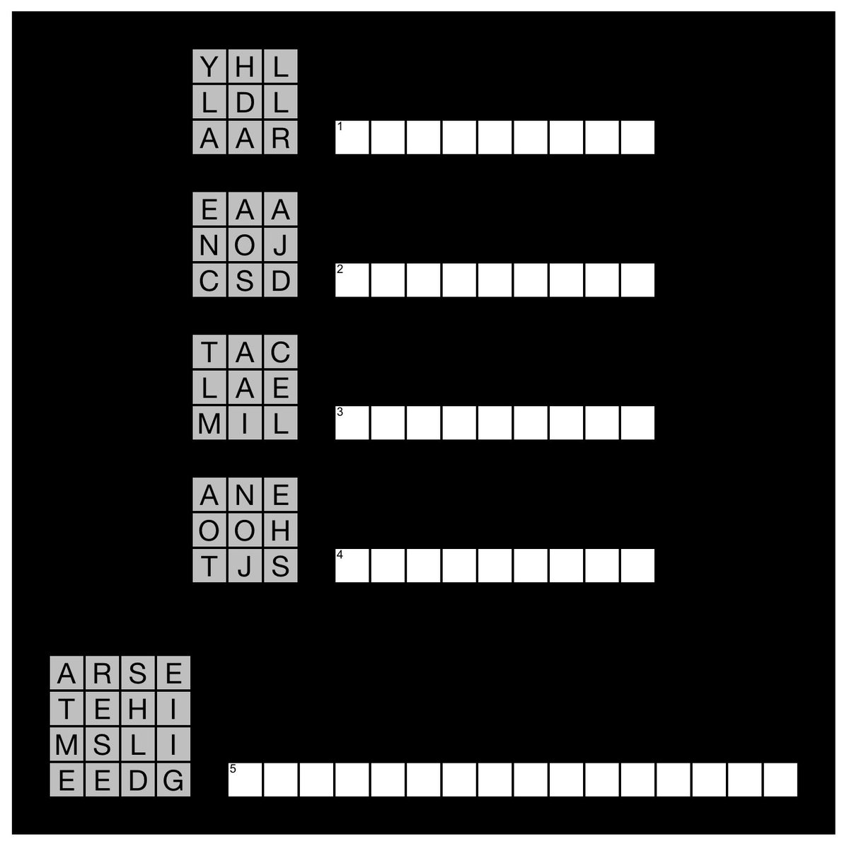 🔲 #MusicalSquares Remember the Soul Train Scramble Board? youtu.be/9AMML-log4s?si… If you do remember, unscramble the letters in the gray squares to spell out the name of each musical artist. If you don’t remember, phone a friend.📱 (Answers will be shown tomorrow)