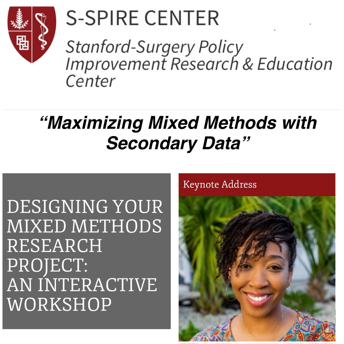 I am honored and humbled to deliver the keynote for the @Stanford @StanfordSPIRE #MixedMethods workshop this week. Looking forward to sharing tips for doing culturally-sensitive mixed methods and maximizing #SecondaryData in the process.