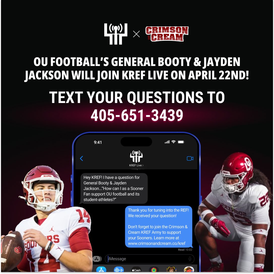 BIG day tomorrow on The REF. General Booty AND Jayden Jackson will join us tomorrow. 12:30PM for @Generalbooty10 5:30PM for @JaydenJackson65 Join the @CrimsonCreamNIL x KREF Army! Link -> bit.ly/43UYAfE | #Boomer☝️