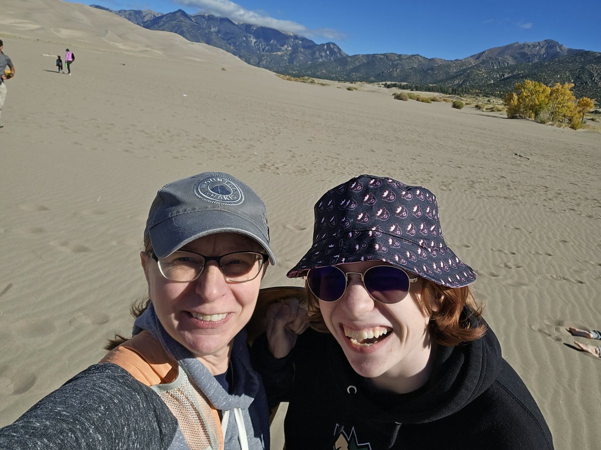 Have you taken advantage of #NationalParkWeek yet?! Here's a #FindYourPark Photo Challenge to inspire you! Show us one(or more) of your favorite park pics from the last year & tell us about it. #parkchat Ours=@GreatDunesNPS Oct 2023 eclipse trip, reenacting our pose fr Apr 2017!