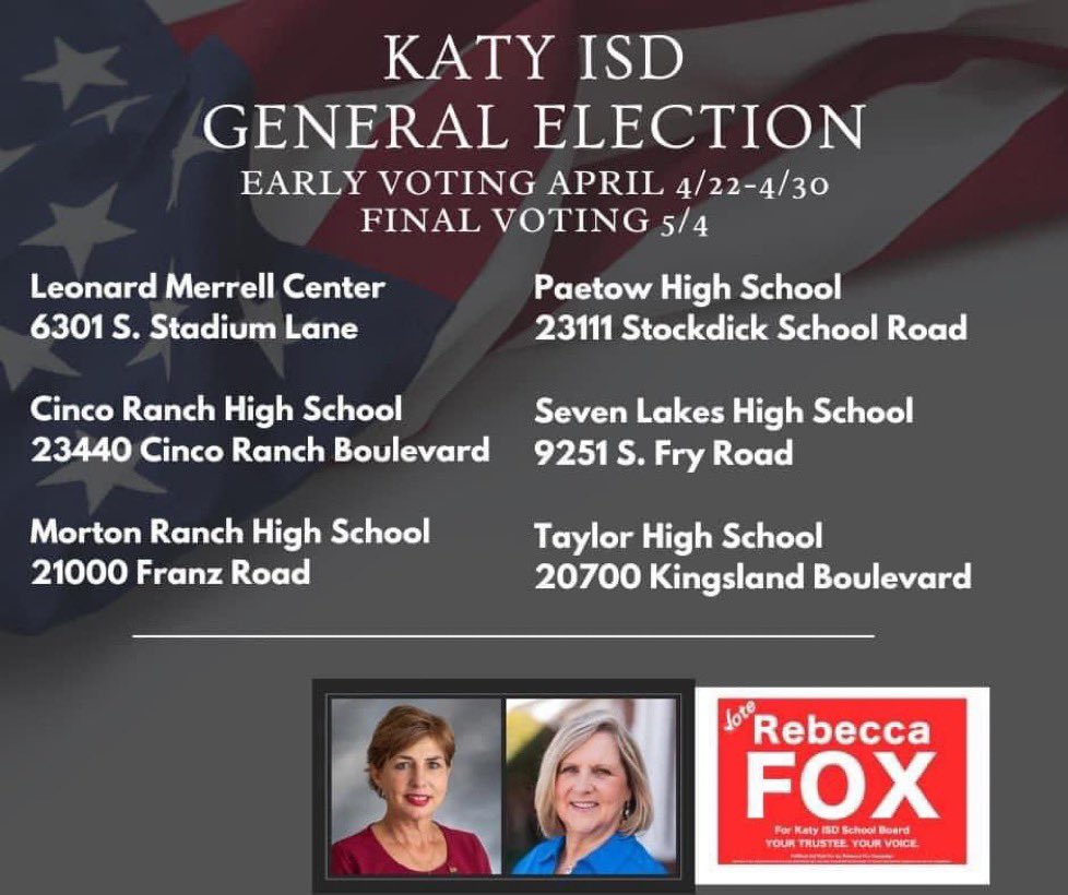 Get out and vote early, begins  tomorrow!! 7 am - 7 pm 
#earlyvoting #KatyISD #Vote #MakingADifference