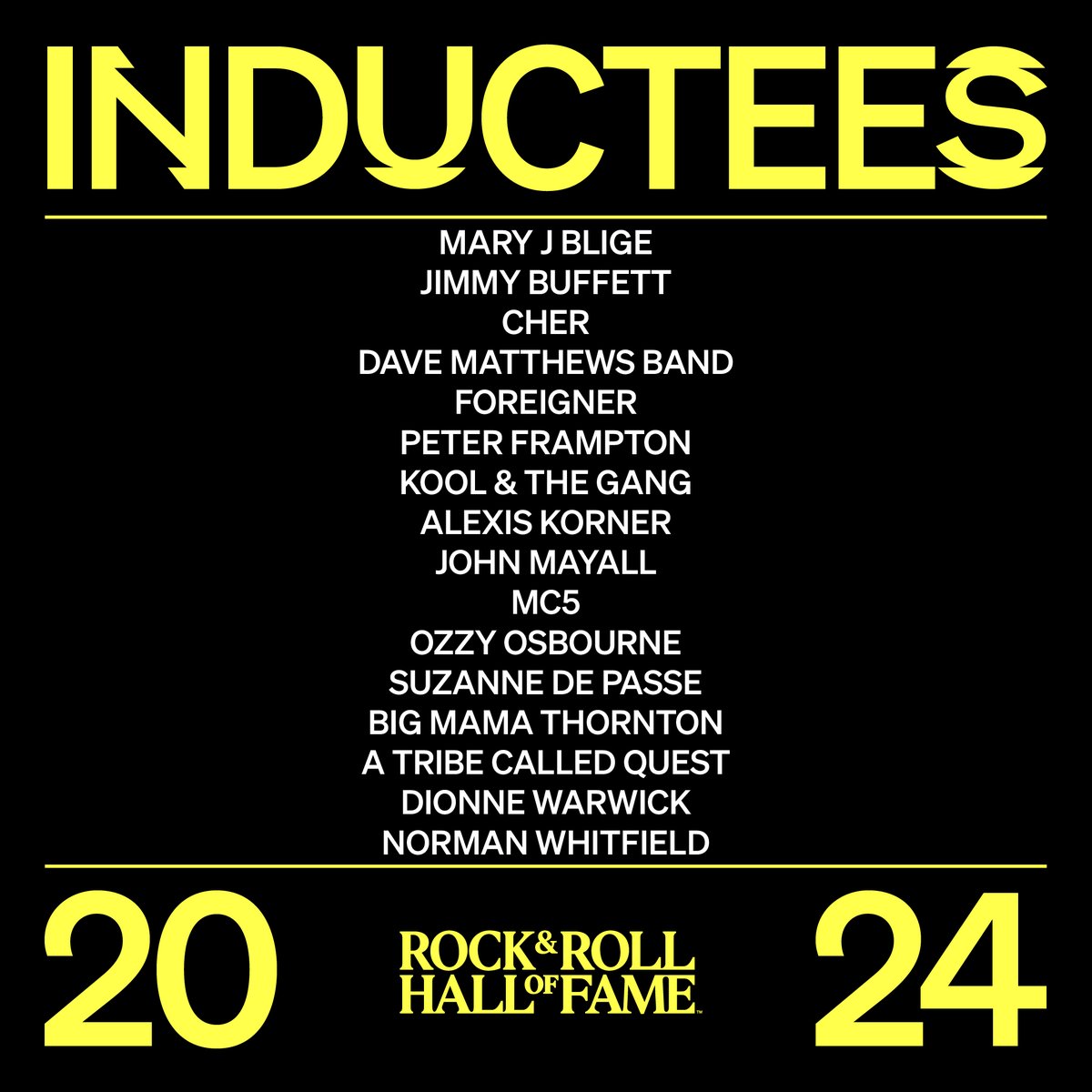 Congratulations to the #RockHall2024 Inductee Class for achieving Music's Highest Honor! 🤘 Learn more about this year's Inductees here: rockhall.com/2024-inductees