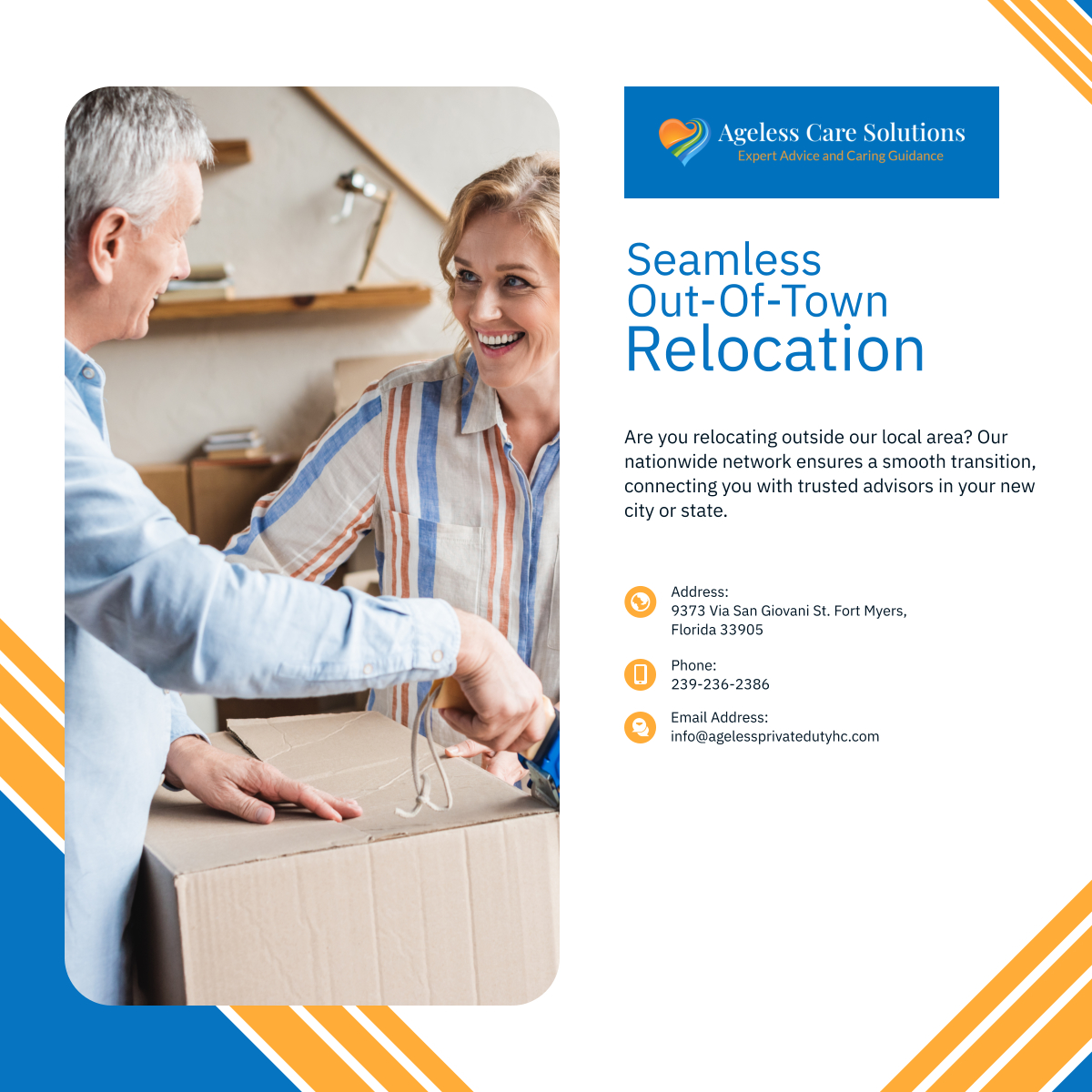 Are you transitioning to a new location? Our relocation support service offers seamless assistance wherever life takes you. Reach out today to start your next journey. 

#FortMyersFL #HomeCare #RelocationSupport #SeniorTransition #MovingForward