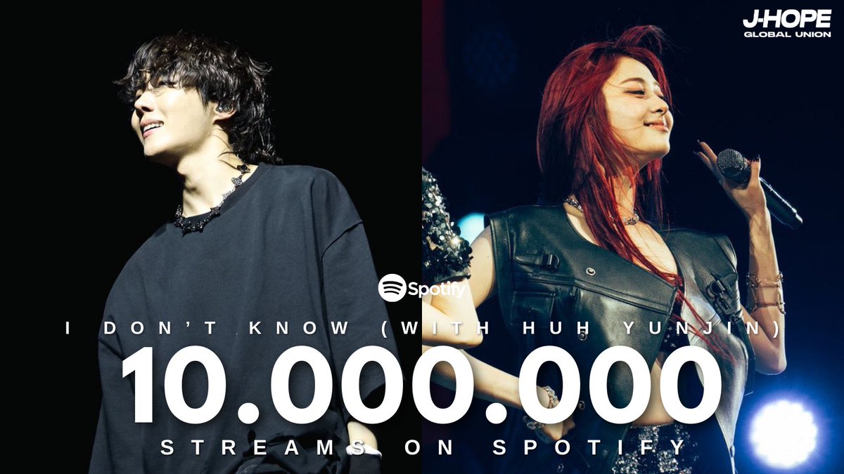 I Don’t Know (with Huh yunjin of Le sserafim) by j-hope has surpassed 10M streams on Spotify (open.spotify.com/track/0ObH6HhE…) #HOPE_ON_THE_STREET #홉온스 #jhope #제이홉