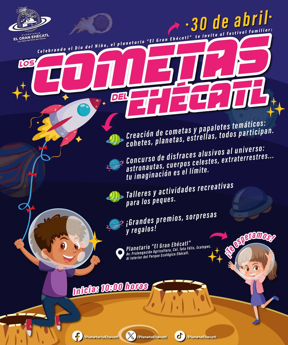 PlanetaEhecatl's tweet photo. ¡Nos vemos este #DíaDelNiño 🚀! El planetario de #Ecatepec ya está listo para celebrar a nuestros pequeños astronautas. ✨ https://t.co/gmrlOB4KsE