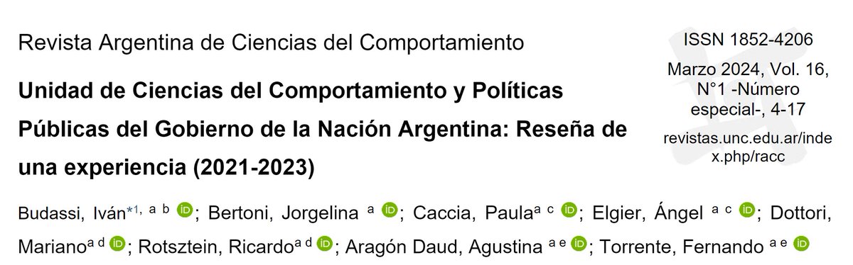 4. La Revista Argentina de Ciencias del Comportamiento, en su edición de Marzo 2024 (Vol. 16, N°1 - Número especial, 4-17), ha publicado una reseña de nuestra actividad en este período. revistas.unc.edu.ar/index.php/racc…