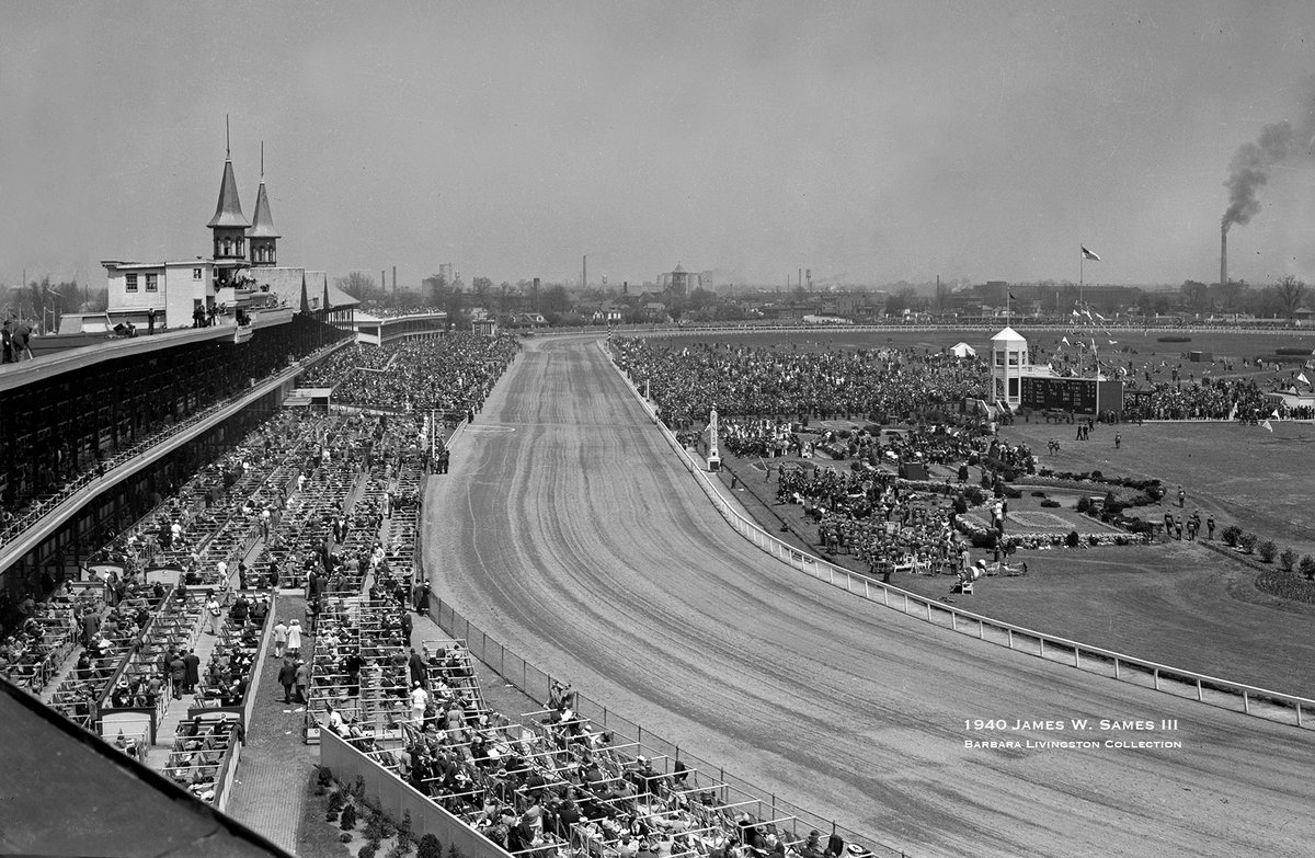 1940 Kentucky Derby day, Churchill Downs, by Lexington photographer James W. Sames III. Gallahadion was the surprise winner that day over heavily favored Bimelech. A reported 1,575 win tickets ($1 to 100) were sold on Gallahadion, vs. 13,584 win tickets sold on Bimelech.