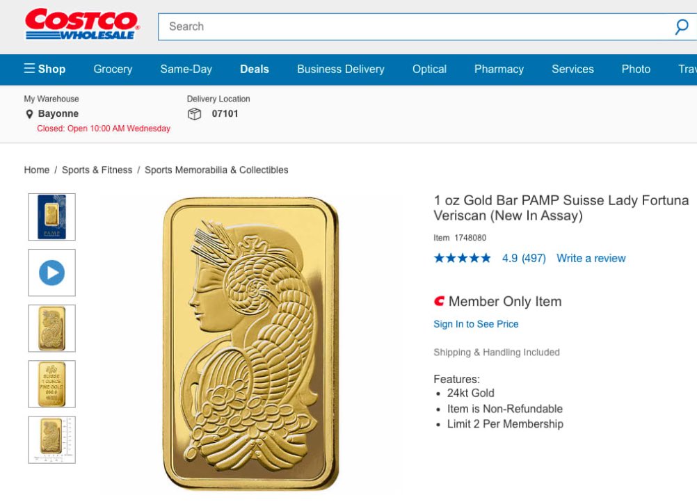 Costco is selling up to $200m in gold bars per month (~80,000 oz). It’s a lot. For reference, China’s Central Bank bought $400m of gold in March (~160,000 oz). A funny side note: bunch of Costco members trying to rack up credit card rewards buying the bars and then re-selling