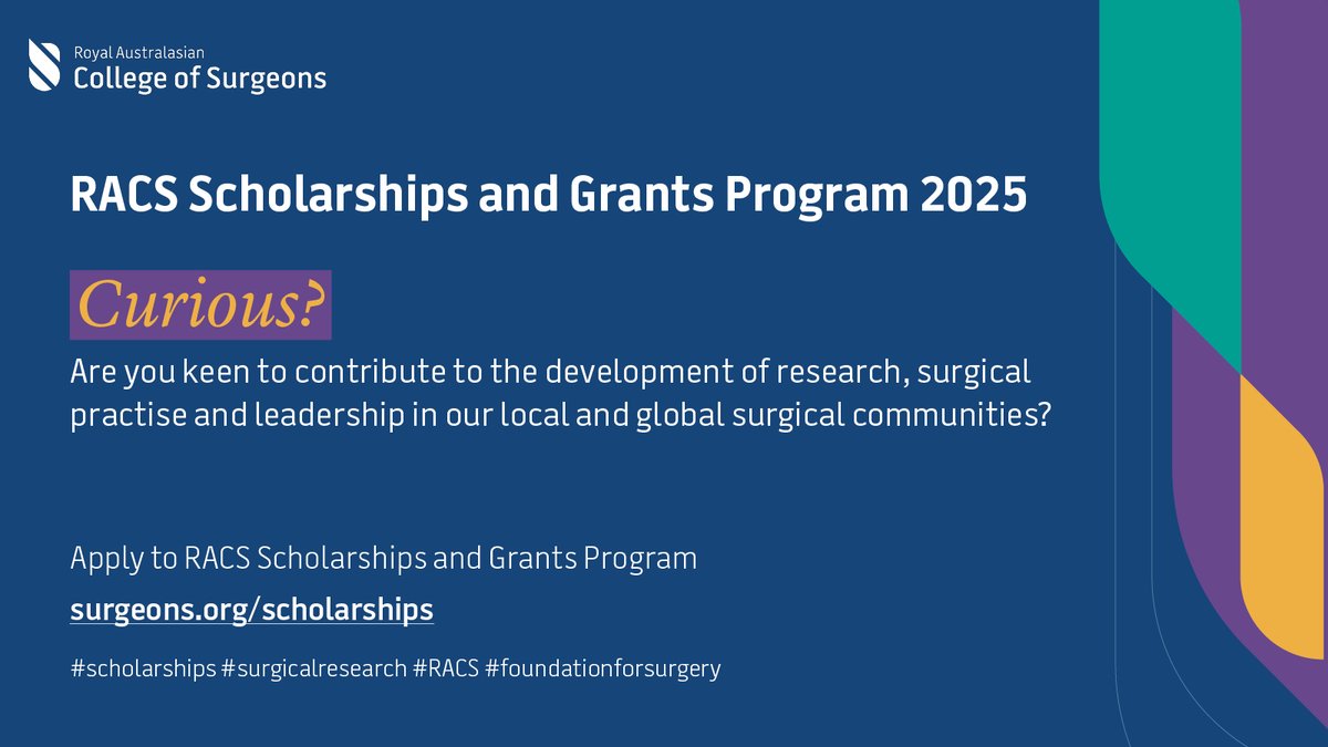 Apply now for the RACS Scholarships and Grants Program 2025. surgeons.org/scholarships Applications close 6 May 2024. #scholarships #surgicalresearch #RACS #foundationforsurgery