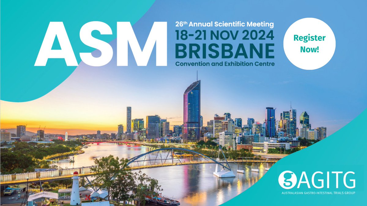 REGISTRATIONS ARE NOW OPEN for our 26th AGITG Annual Scientific Meeting in Brisbane, from 18 - 21 Nov. More exciting news to come soon, but we’re already looking forward to you joining us! #GIcancer #AGITG24