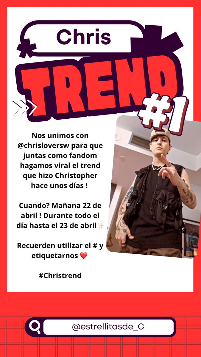 estrellitasde_C's tweet photo. Holiii! Nos unimos con @ChrisloverW ❤️ para esta dinámica !!!! Será todo el día de mañana hasta el martes 🫶🏻 así les da tiempo de practicar y subir su video ✨

Recuerden etiquetarnos @ChrisloverW @estrellitasde_C @christophervele y usar el #Christrend https://t.co/bM4LoVtBzn
