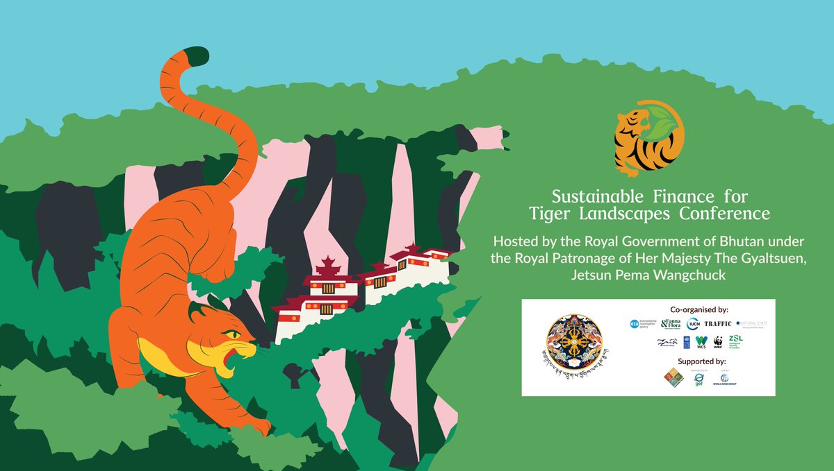 Under the Royal Patronage of Her Majesty The Queen of 🇧🇹, the Sustainable Finance for Tiger Landscapes Conference begins today on #EarthDay. It brings together stakeholders to catalyse funding for 🐯 conservation across 🐅 range countries. Follow LIVE: shorturl.at/cpxR4