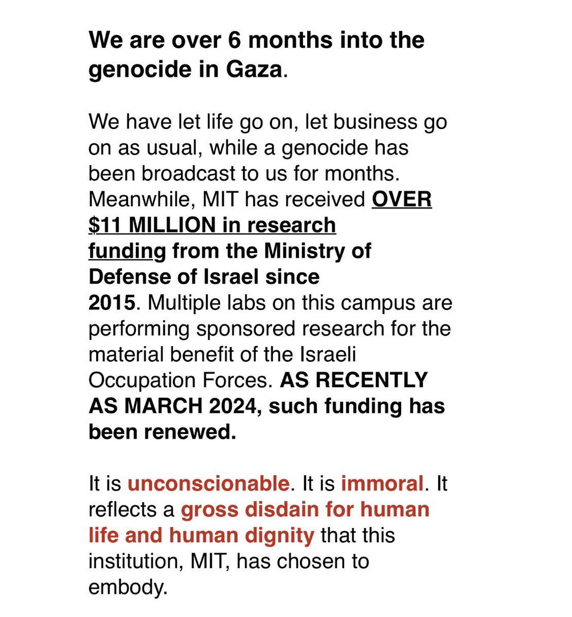 still_francesca's tweet image. Breaking: The students and workers of #MIT establish the Scientists Against Genocide Encampment on MIT’s Kresge Lawn

“MIT has received OVER $11 MILLION in research funding from the Ministry of Defense of Israel since 2015…. We will NOT REST until MIT cuts research ties with the…
