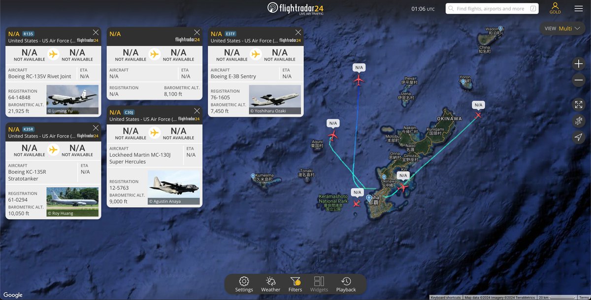 🇺🇸 USAF RC-135V Rivet Joint 64-14848 #AE01C3
🇺🇸 USAF E-3B Sentry 76-1605 #AE11DC
🇺🇸 USAF KC-135R Stratotanker 61-0294 #AE059F
🇺🇸 USN P-8A Poseidon
🇺🇸 AFSOC MC-130J Commando II 12-5763 #AE54D0