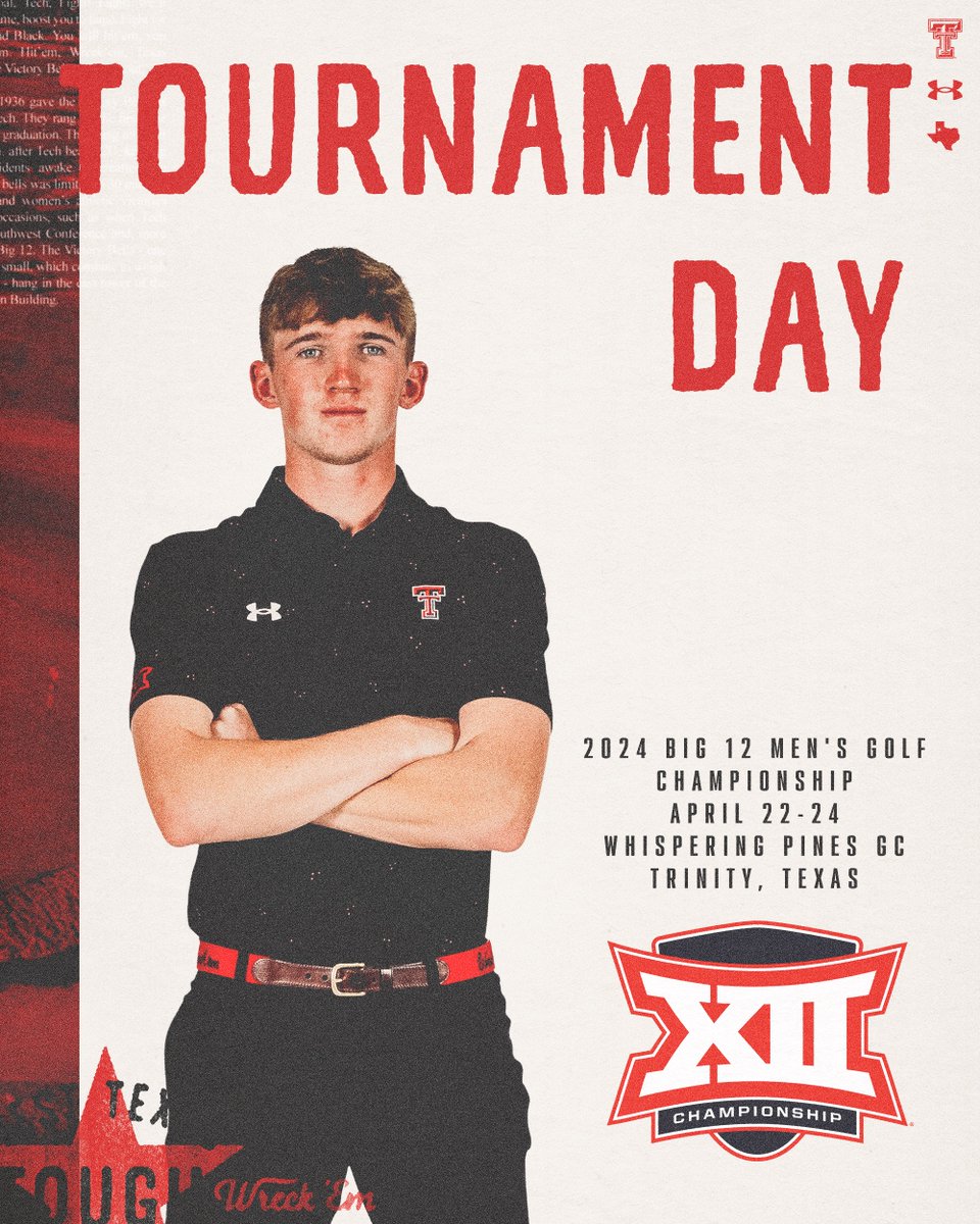 Here we go‼️🏆 ⛳️: @Big12Conference Championship 📍: Trinity, Texas / Whispering Pines GC 📅: April 22-24 (Mon.-Wed.) 🏌️‍♂️: Tee times/scores: bit.ly/3Q9inCw