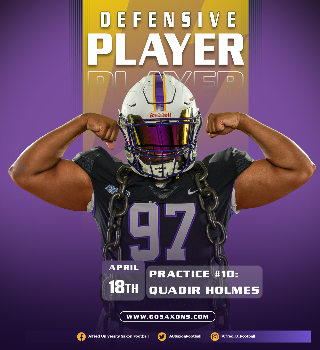 AUSaxonFootball's tweet photo. Spring Ball Practice #10✅     

Defensive Gold Jersey:   
Quadir Holmes - Roosevelt

#SharpenYourSword⚔️🟣🟡⚔️ https://t.co/VVAQSN4ORD