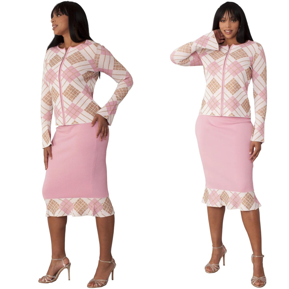 Kayla Knit 5341 Pink Skirt Suit 
divasdenfashion.com/products/kayla… 

#DivasDenFashion #KaylaKnit #pink #printknit #knitskirtsuit #Knitfashion #rufflehem #goldtrim #bellsleeves #twotone #luxeknit #coutureknit #skirtsuit #knitcouture #curvygirlsrock #churchfashions #luxefashion #petitegirls