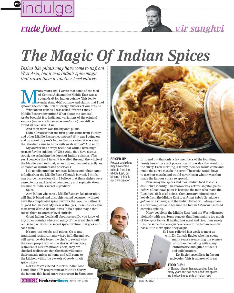 When Vir Sanghavi highlighted the Computational Gastronomy research in his Rude Food column. 23 April 2018.