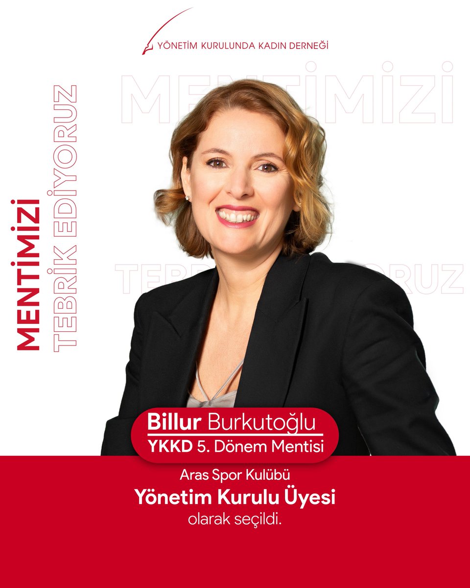 Yönetim kurulları kadınlarla güçleniyor! 5. Dönem Mentimiz, Aras Kargo Pazarlama Genel Müdür Yardımcısı Billur Burkutoğlu, Aras Spor Kulübü Yönetim Kurulu Üyesi seçildi. Kendisini içtenlikle tebrik ediyor, yeni görevinde başarılar diliyoruz.
#VarızBuradayızHazırız