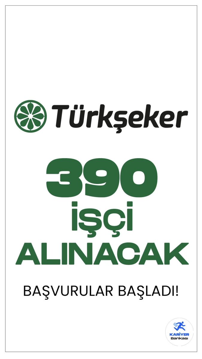 Türkşeker 390 İşçi Alımı Başvuruları Alınacak kariyerbankasi.net/turkseker-390-…