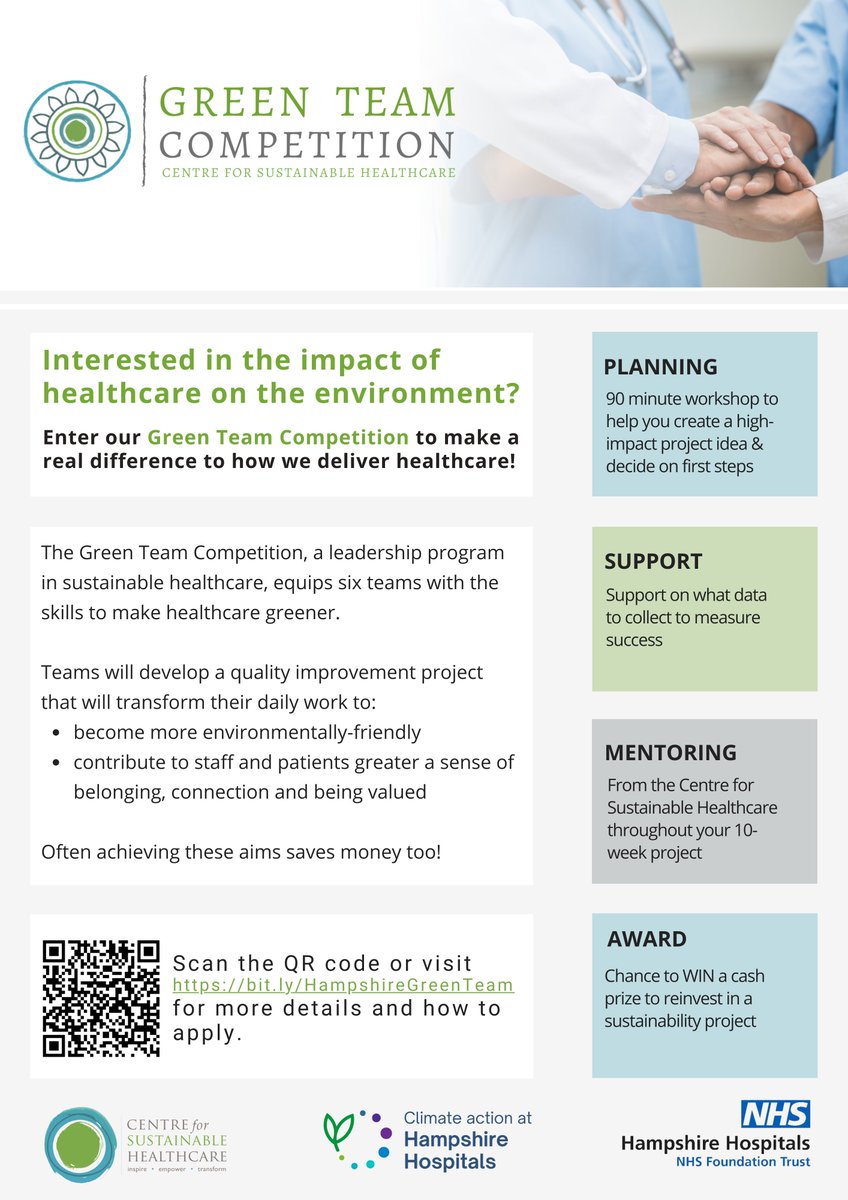 Want to do a QI project that has a sustainability impact?!  We are inviting you to take part in our #GreenTeamCompetition! Sign up and get free training and support to make your team greener and be in with a chance of winning the top prize! Learn more ⬇
bit.ly/HampshireGreen…