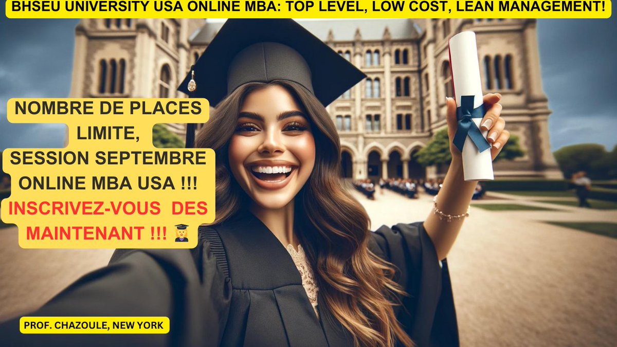 REGISTER NOW !!! FOR THE SEPTEMBER SESSION 2024 BHSEU USA ONLINE MBA !!!
YOUR GATEWAY TO BUSINESS IN THE USA
Contact info :
SMS WhatsApp: +1 504 444 1235
Linkedin : Prof. Olivier Chazoule de Brivezac, MBA, LLM
W: usahumanities.university
