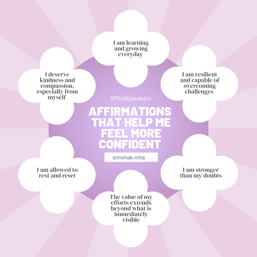 #confidence fluctuates for everyone and it's okay to have moments of uncertainty. What matters most is how we respond to these moments! 
Here are some #affirmations that help me navigate self doubt and embrace #positivity <3

#MindSpeakers 
#mentalhealth #mentalhealthmatters